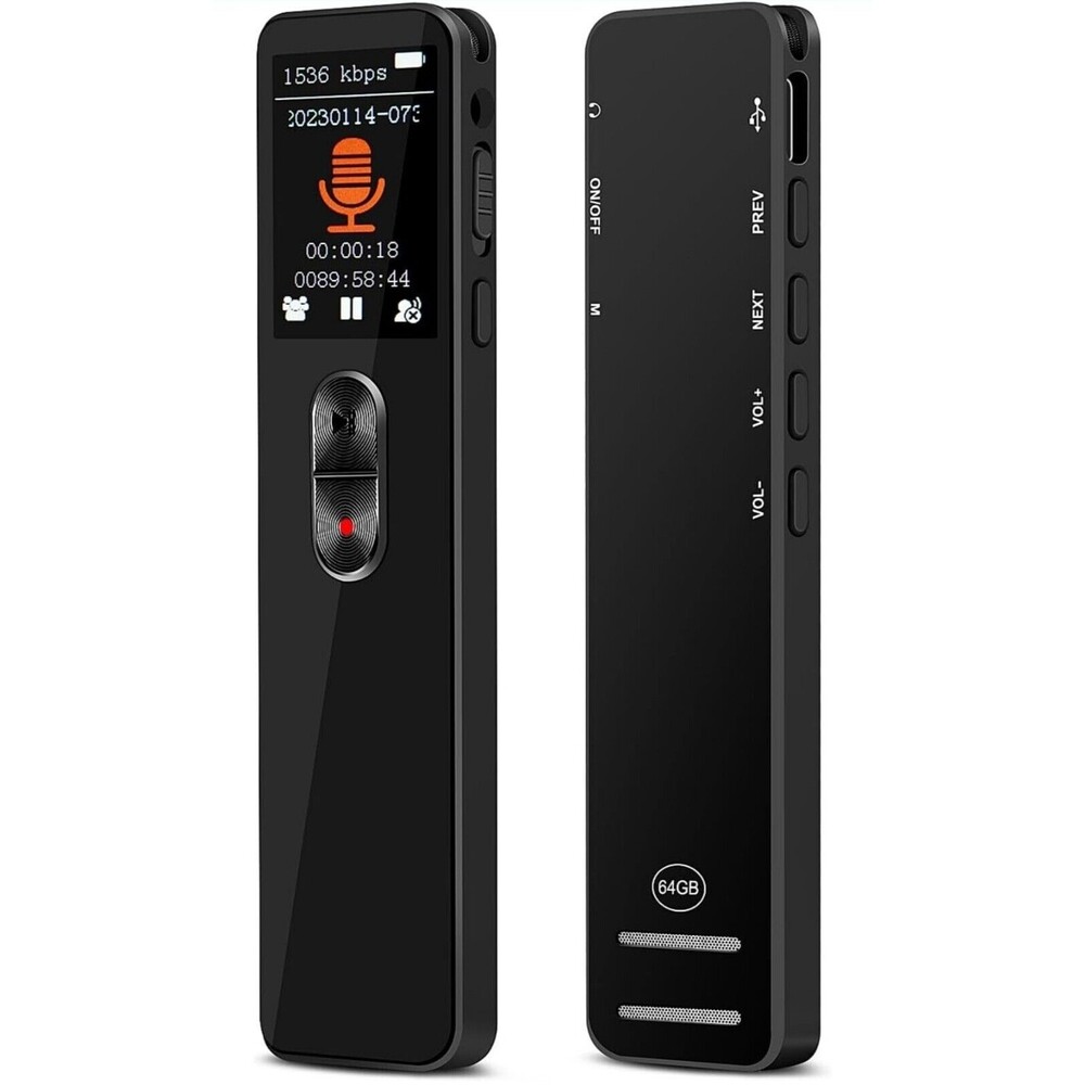 64GB Digital Voice Recorder with Password, Playback, USB, and Noise Reduction
